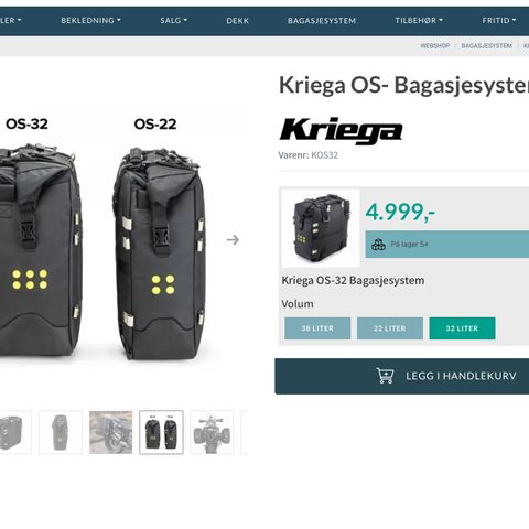 Kriega OS bagasjesystem med plattformer selges