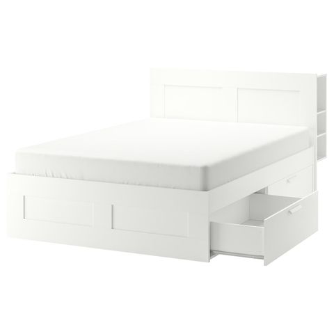Ikea Brimnes seng med oppbevaring og hodegavl, 160x200 cm