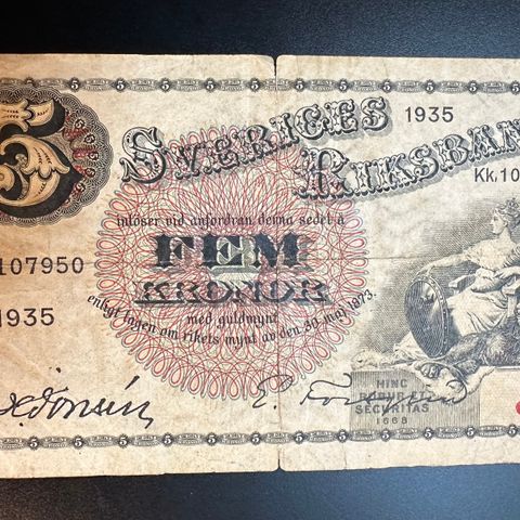 5 kronor seddel Sverige 1935 (628 AO)