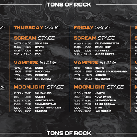 Programmet for Tons of Rock 2024 - Stor stoffduk