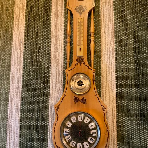 Vintage/Retro, Gammelt Barometer - Hygrometer - Termometer og Klokke
