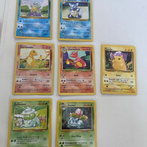 Starters pokemon fra base set - pokemonkort