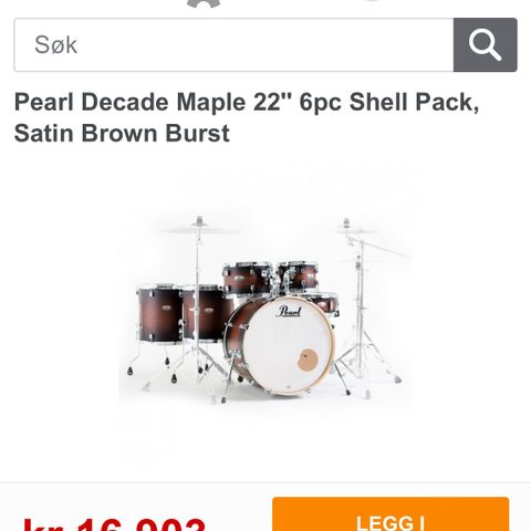 Pearl Decade Maple 6 pc, 22 inc kick drum, + ekstra