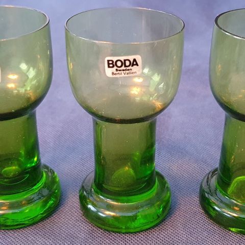 Bertil Vallien 3 små grønne glass fra serien Picnic fra Boda, 70 tal