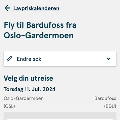 Flybillett fra Oslo til Bardufoss i morgen