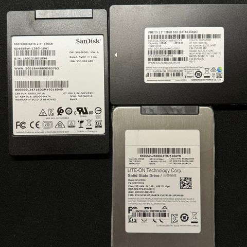 Diverse SSDer 128-256gb