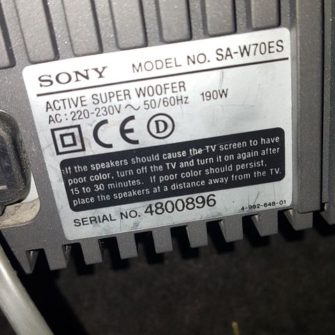 Sony SA 370 ES aktiv sub og LG høytalere