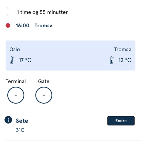 Flybillett fra Oslo til Tromsø den 24. juli