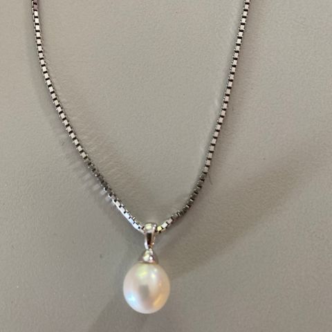 Perle anheng med sølvkjede og perleøredobber
