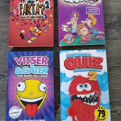 4stk barnebøker - vitsebøker, fleip eller fakta og quiz bøker selges