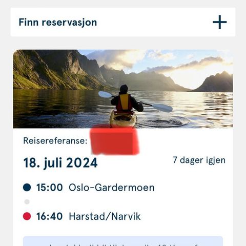 Flybillett Oslo-Harstad 18/7