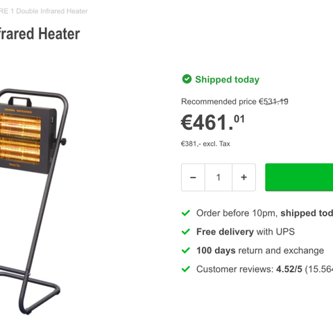 Powerful terrace heater 3000W (new costs around 5300 nok)