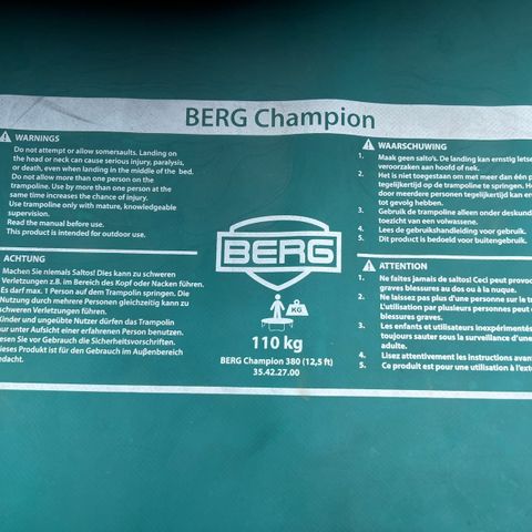 Trampoline Berg Champion 380 med sikkerhetsnett