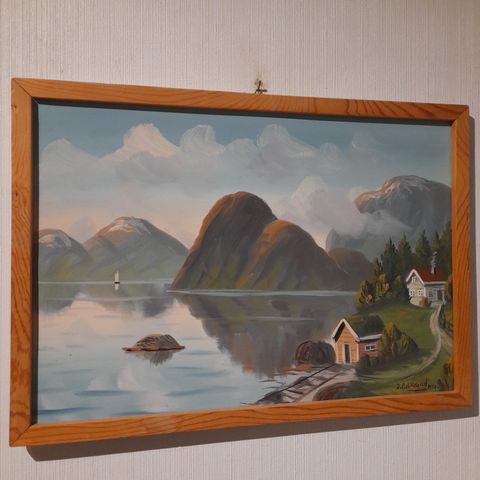 J. P. Hølleland, "Fjordlandskap", maleri datert 1950