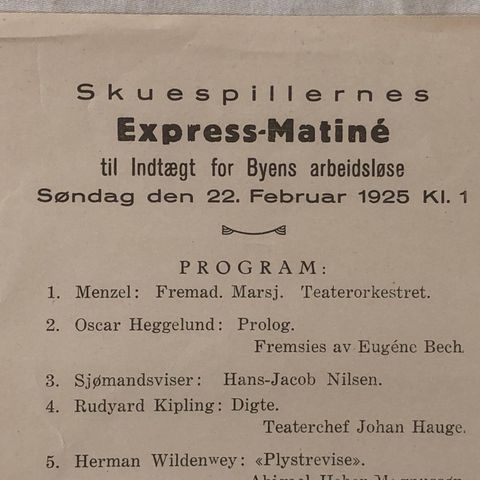 TRONDHEIM Express-Matiné 1925 PROGRAM
