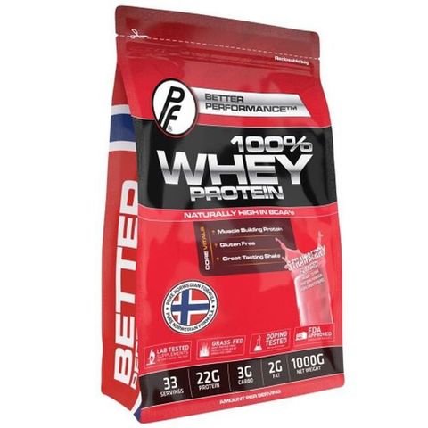 Whey Protein Strawberry 1000 g (uåpnet)