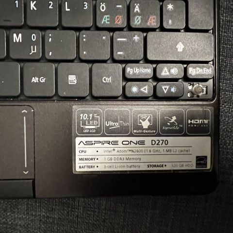 Brukt Acer Aspire One Atom N2600 1.6GHz 1GB RAM, 120GB disk, win7