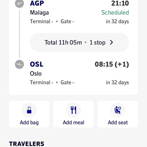 Flybilett malaga-Oslo (en vei) 12.august