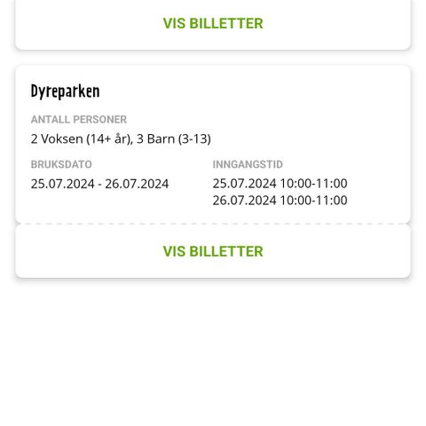 Billetter til dyreparken i Kristiansand 25 og 26 juli