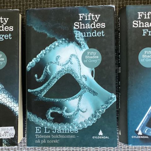 FIFTY SHADES- E. L. JAMES- 3 meget flotte bøker, Nr. 1- 2 -3. -FANGET-BUNDET-FRI