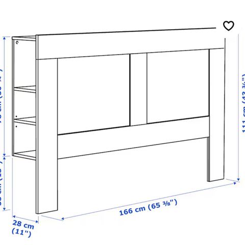 Ikea Brimnes hodegavl med rom, hvit 160 cm