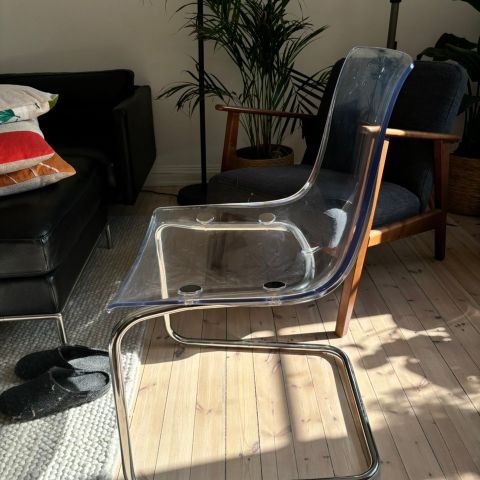 Ikea chair, transparent, chrome-plated