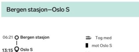 Bergen - Oslo S Tog Billett 22.07