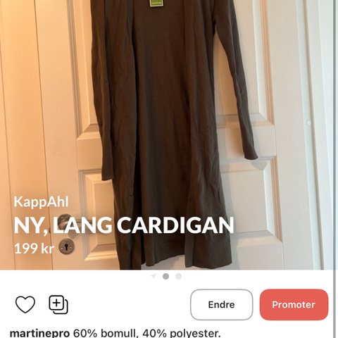 Ny, lang cardigan fra KappAhl selges rimelig, Nypris 399