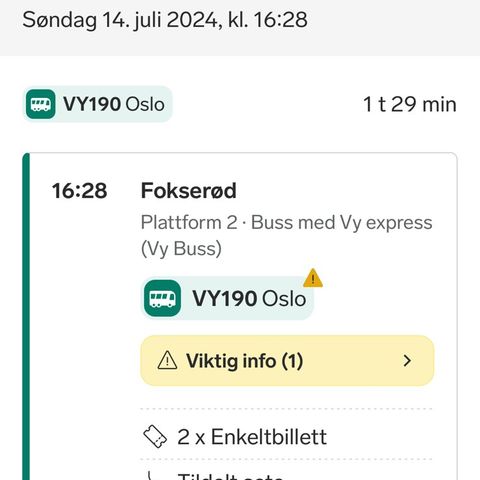 Bussbillett Fokserød-Sjølyst 14.07