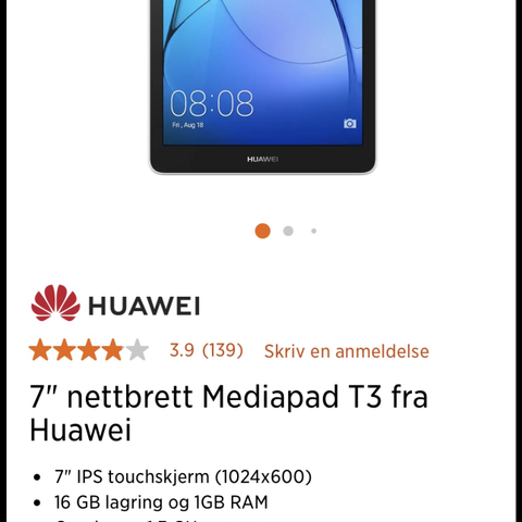 HUAWEI MediaPad T3 7" 16GB SD WiFi aa