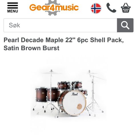 Pearl Decade Maple 6 pc, 22 inc kick drum, + ekstra
