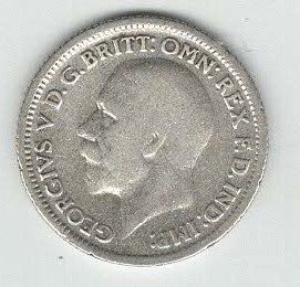 SIX PENCE Sølvmynt George V, UK 1929, Pen og tydelig.