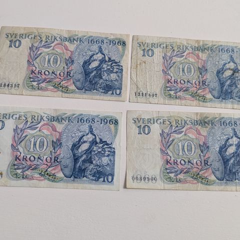 4 svenske 10-kronesedler