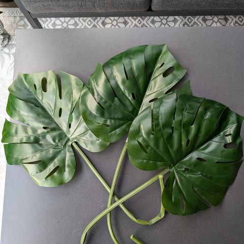 3 stk kunstig Monstera blad fra Ikea. kr 100,- for alle 3.