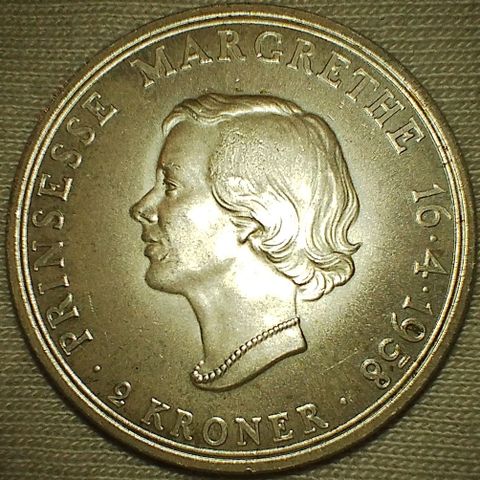 Danmark 2 kroner 1958 .800 sølv Prinsesse Margrethe NY PRIS