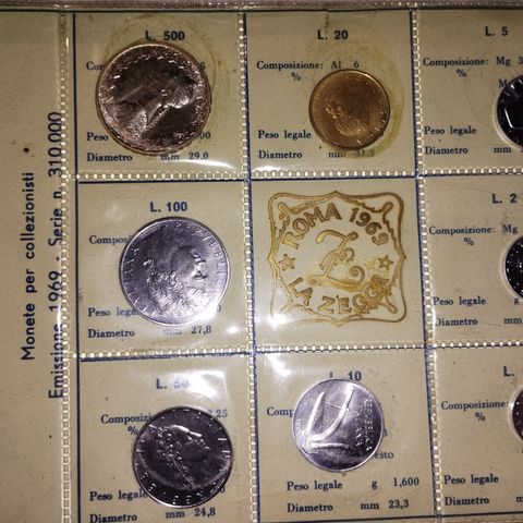 Myntsett Italia 1969 inkl. sølvmynt