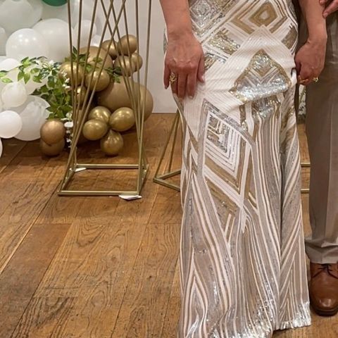 Elegant White Maxi Kjole til  selskap  Geometric Sequin Sleeveless