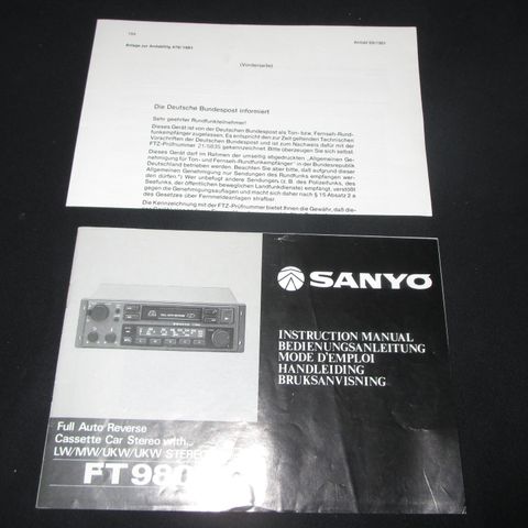 Brukerveiledning. Sanyo instruksjons manual. FT 980L  69/1981