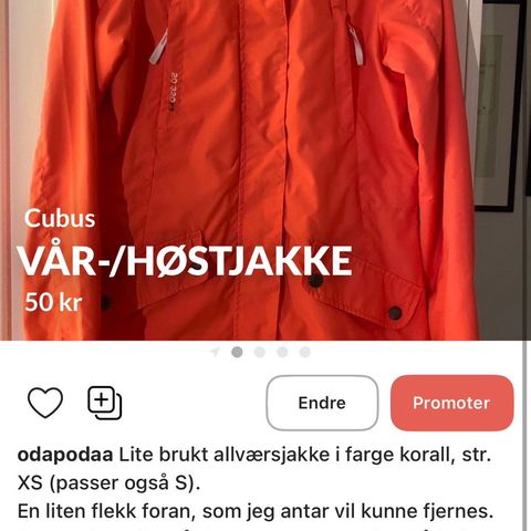 Cubus vår-/høstjakke str. XS/S