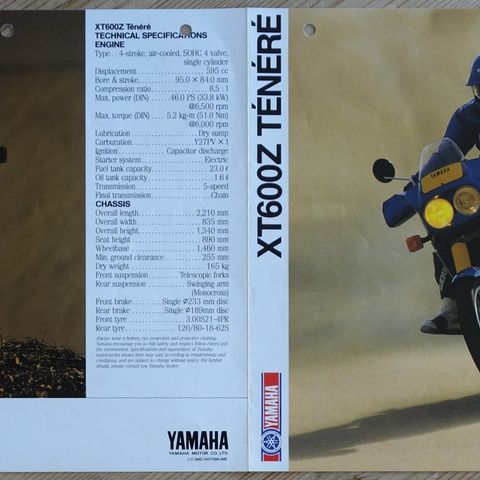 Yamaha XT 600Z Tenere 1989 brosjyre