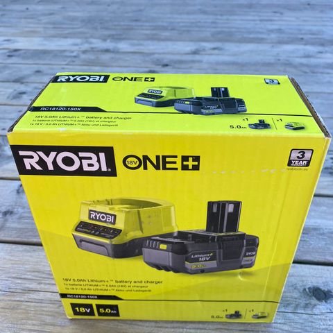 Ryobi 5.0 Ah batteri og lader