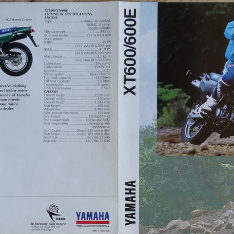 Yamaha  XT600/600E 1993 brosjyre