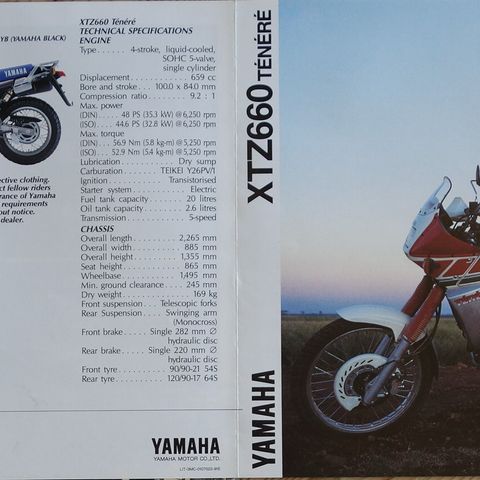 Yamaha XTZ660 Tenere 1991 brosjyre