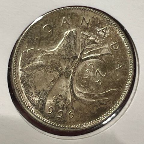 1966 Canada 25 Cents Quarter Dollar .800 Silver Coin