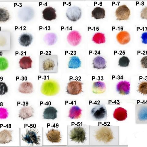 Pompom for en lue. Øko pelspomponger. 52 farger. Produsent