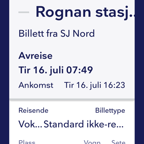 Dagtog 16.7 Trondheim -Rognan (nesten Bodø😊)