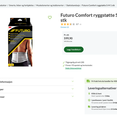 Futuro Comfort ryggstøtte S-M