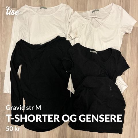 Gravid t-shorter og gensere str M med noen flekker