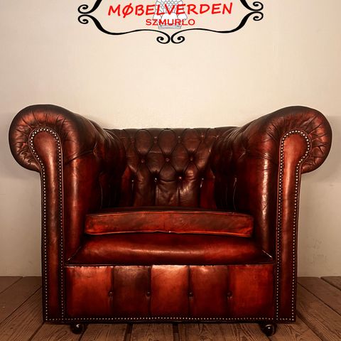 Renovert antikk chesterfield lenestol