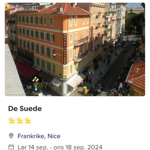 Reise til Nice fra bergen 14-18 september